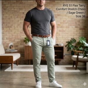 Rye 51 Flex Terry Comfort Stretch Chino Sage Men’s Pants Green Size 38 NWT